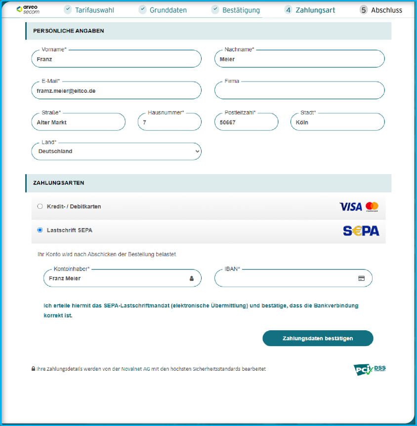 Registrierung Zahlungsart b